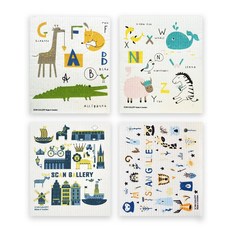 스웨덴 직수입 스칸갤러리 셀룰로오스 항균 99.9% 행주 킨더가든 4종세트, 1세트