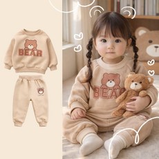 MIT台灣製 嬰幼兒厚款長袖上衣與長褲套裝 熊熊圖案 秋冬衣物