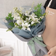 백합 조화 꽃다발 에비겔 60cm 인테리어 꽃 선물 장식 기념일 졸업식 발표회 학예회, 에비겔백합꽃다발, 1개