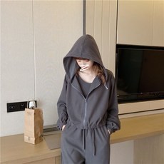 休閒運動套裝女款春秋寬鬆衛衣外套長款束腳衛褲三件套