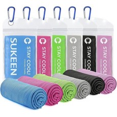 Sukeen 4팩 쿨링 타월 (101.6cm x 30.5cm(40 x 12인치)) 빠른 건조 쿨링 넥 랩 목과 얼굴을 위한 부드럽고 통기성이 좋은 쿨링 타월 스포츠 캠핑, 블루/핑크/그린/그레이/블랙/라이트 퍼플