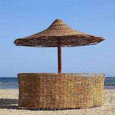 TFOT戶外網紅鳥巢卡座藤編沙發樹上鳥窩造型，打卡餐廳景區民宿戶外座椅，寵物外出便攜式安全座椅, 半圓護欄形+2.7藤傘, 1個