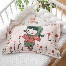 항균 베개 커버 귀여운 만화 면 보육용 저자극성 통기성 침구, 25. Red Star Girl