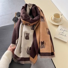 可愛小貓格子撞色秋冬季仿羊絨披肩韓版學生INS焦糖色美拉德圍巾秋冬季連帽圍巾女士鬥篷披肩連帽圍巾女生披肩鬥篷