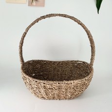 히스홈 손잡이 원형 왕골 바구니 꽃 과일 예단 피크닉 바스켓, 단일색, 1개