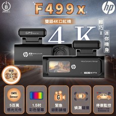 HP F499X 雙錄4K口紅機, 單前錄行車紀錄器*1, 32GB