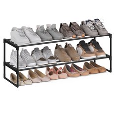 SONGMICS 간편조립 공간활용 튼튼한 다용도 신발장 신발정리대 현관신발장, 2단 블랙