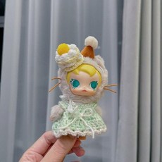 베이비 몰리 주머니속 친구들 인형옷 드레스 귀여운 니트 스커트 케이크 모자 인형 의상, 유아복만 가능  인형은 포함되지 않습니다., 크림 그린 스커트+케이크 2피스 세트