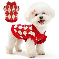 BAEJMJK 귀여운 체리 소형견 스웨터 부드러운 소녀 개 옷 터틀넥 따뜻한 애완동물 강아지 니트 풀오버 공주 고양이 의상 (레드 B XS), XS, 레드 체리 A