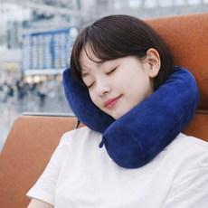 Gradius 자유자재로 움직이는 편안한 맞춤 목베개 여행용 기내용 휴대용, 딥블루(벨벳)