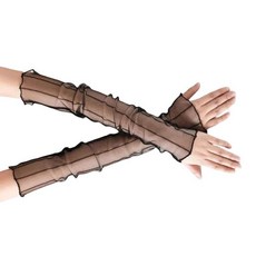 RiJinDUO 듀오Jin 여성용 섹시 시어 장갑 메시 튤 및 패턴 롱 핑거리스 장갑 코스튬 볼 파티 액세서리 블랙 세로 줄무늬 단일 사이즈 298481, RiJinDUO 듀오Jin 여성용 섹시 시어 장갑, 메