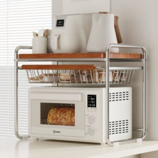 다용도 전자렌지 스탠드 밥솥 홀더 2단 수납 오븐 홀더, 브라운