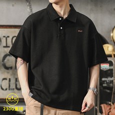 美式復古短袖 POLO衫 男生寬鬆翻領T恤 夏季潮牌重磅T恤