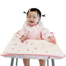 벨베이비 식탁일체형 방수 턱받이 긴팔 완전커버 라지, 1개, (리뉴얼)핑크 토끼, 1개입