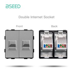BSEED 벽 조명 기능 TV 소켓 패널 유리 부품 스위치 CAT5 EU 콘센트 전원 DIY 회색 USB, 220V용, Double CAT6