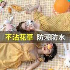 野餐墊 戶外ins風 便攜防潮防水加厚防沙地墊 XXWN, 輕薄款親膚便攜防水防潮,1.6*2.1米黃格【可坐3-7人】