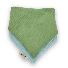 純棉紗布三角圍兜 四層紗布 柔軟吸水 親膚透氣 30x30cm, 1個, 綠+藍