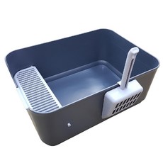 Mommy want 日式頂級 ABS 超大貓砂盆/特大封閉式貓砂盆/半罩式貓砂盆，加高圍欄設計，附貓砂鏟，大型貓便盆, 深灰色, 1個