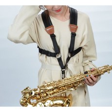 老羊樂器店 薩克斯風背帶 YUEDONG 厚型高級牛皮 X型 薩克斯風吊帶, 1個, 中號
