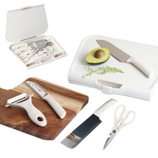 여행 휴대용 칼 가위 캠핑조리도구 세트 야외 취식 선물 요리, 1개, 화이트