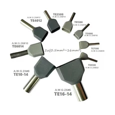 쿠쿠스토어 100 개/몫 구리 절연 페룰 러그 트윈 케이블 유형 2x(0.5mm²~1mm²) 전기 코드 터미널 압착 TE, 09 TE1-14 AWG 2x2, 04 Grey