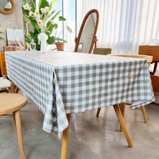 캐프마켓 체크 방수 테이블보 사각 원형 식탁보, 카키 브라운, 4인용 120 x 160 cm, 1개