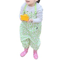 아동용 멜빵형 전신미술가운 / 오버롤 미술가운 / 갯벌체험옷 / 모래놀이바지 / 플레이웨어 / 어린이갯벌옷 / 여름용미술가운, 연두오렌지