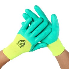 棉質工作手套，透氣舒適防滑耐磨，適用園藝建築維修, 十三針黃沙綠膠3雙, 1個
