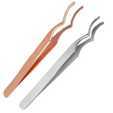 2개 전문가용 속눈썹 연장 붙이기 전용 집게 트위저 핀셋 쪽집게, 1세트, 로즈골드+실버