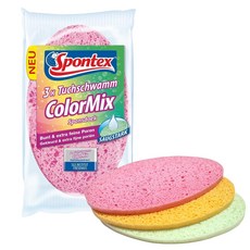 스폰텍스 프랑스 셀룰로오스 스폰지 수세미 컬러믹스 ColorMix_제로스크래치 제로미세플라스틱 생분해 100%, 1세트, 3개입