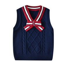 Crystal House 女童春秋學院風大絲帶針織背心 [T226]