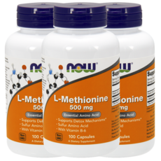 NOW Foods 游離型甲硫氨酸膠囊 500mg, 100顆, 3罐