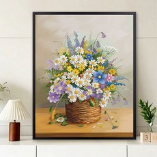 실십자수 꽃 프린트 십자수, 40x50, 유화 세트 내부프레임+붓+페인트, r0101 작은 데이지