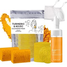 Baorder 강황 워시 케어 트 4개 튜메릭 페이셜 클렌저 클렌징 각질 제거 패드 비누 버블 메시 백 콤보 얼굴 바디용 스킨 딥 [호환]