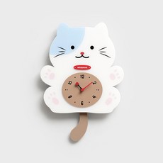 DFMEI 免打孔卡通掛鐘表客廳家用創意藝術時鐘掛牆, 【萌趣白● 尾巴可擺動】中號:如圖