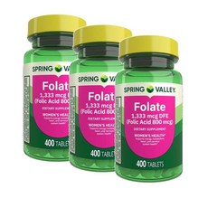 스프링밸리 엽산 800mcg Spring Valley Folate Folic Acid, 3개, 400정