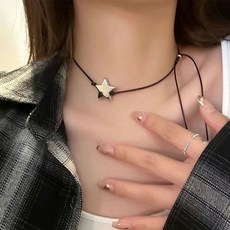 星星皮繩項鏈2024新款爆款鎖骨鏈高級感長款衛衣鏈子小衆辣妹配飾, 1個, 臘線五星頸鍊