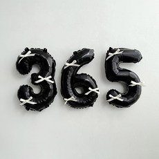 파티몬 블랙 숫자 풍선 발레코어 리본 셀프 백일 촬영 소품 용품, 1개, 10. 블랙숫자풍선+리본세트-365