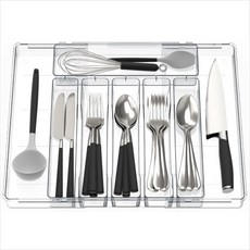 餐具整理盒抽屜伸縮收納盒 家用化妝品文具藥品雜物分隔伸縮盒, 9格餐盤{跨境內盒包裝},黑色, 1個