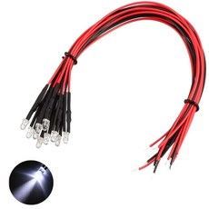 3V 3파이 화이트 라운드 와이어 케이블 LED DIY 전자실습 모형용 차량 튜닝 실험 조명 부품, 10개