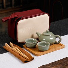 旅行茶具套裝可攜式四杯白瓷快客杯戶外車載陶瓷功夫茶具整套家用, 1個, 哥窯仿古壺和順杯一壺二杯:如圖所示653