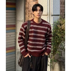 브랜드정품 드로우핏 DRAW FIT 울 헤어리 스트라이프 풀오버 니트 DARK RED 291970
