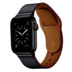 BANG&OLUFSEN Apple Watch 3/4/5/6/7/SE 皮革錶帶+保護貼, 01 Black, 44mm