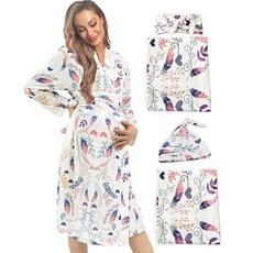 [ 674809 ] WINROLA 임산부 가운 어울리는 포대기 세트 Mommy Me 부드러운 여성용 잠옷 욕실 긴소매 로브 Yfb09화이트5