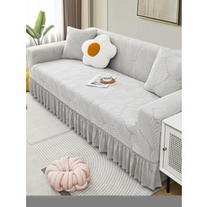 사계절용 방수 소파패드 4인용 소파커버 분리형, 1개, 잎사귀 치마 가장자리-오렌지색【방진 방지 고양이 발톱