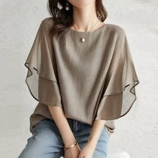 WIHOLL 중년 여성 오버핏 티셔츠 여름 루즈핏 배트윙 소매 무지 반팔티