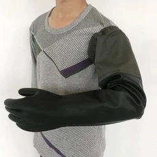 산성 및 알칼리 방지 검정색 길어진 부식 산업용 라텍스 두꺼운 고무 장갑, 03 XL 70CM