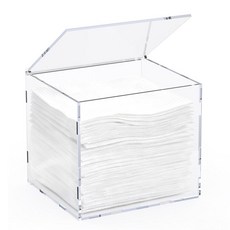 페이셜 타월 홀더 XL 일회용 페이스 타월에 맞는 커버가 있는 대형 투명 아크릴 디스펜서 박스 (50개 이상 미포함) 타월 및 물티슈용 쉽게 조립할 수 있는 욕실 조리대, 페이셜 타월 홀더, XL 일회용 페이스 타월에 맞는 커