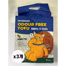 페스룸 오도어 프리 고양이 두부 모래 녹차, 3개, 7L, 녹차향