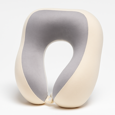 Smoofy 접이식 메모리폼 U형 목베개 휴대용 여행 비행기목베베개 + 수납박스, 베이지그레이